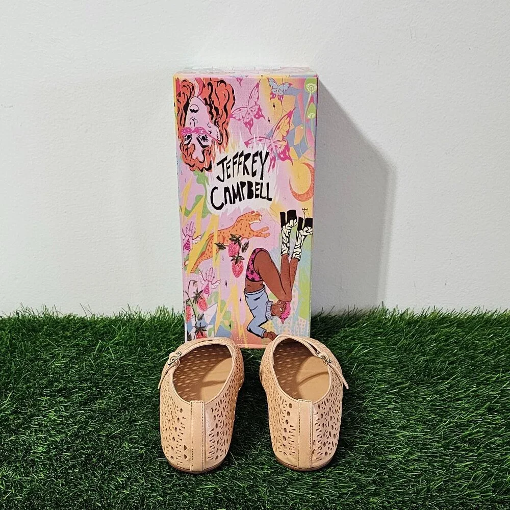Jeffrey Campbell KHLOE Perforated Square Toe Flat - Beige - Women's Size 8